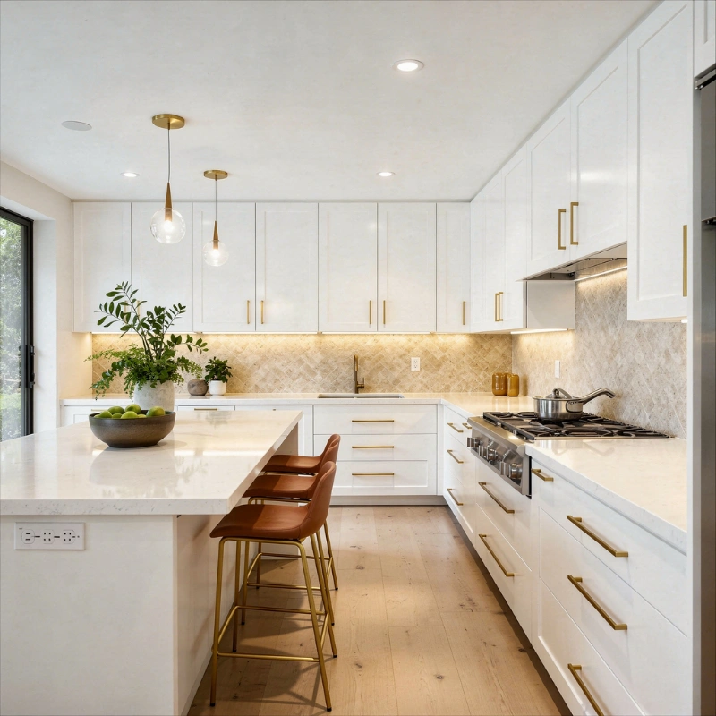 Custom kitchen remodeling contractor in Los Angeles with cabinets countertops islands and open layouts