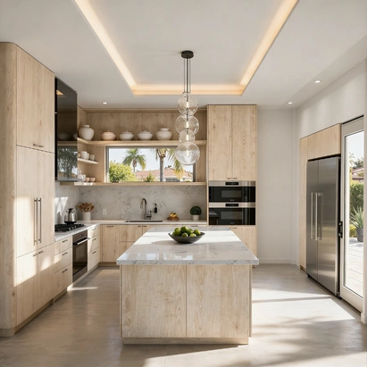 Modern kitchen remodeling project in Los Angeles with custom cabinets and upgraded layout